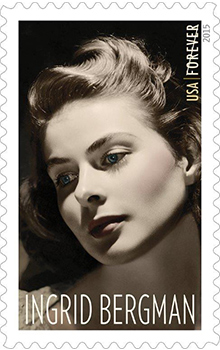 The Ingrid Bergman stamp, a joint issue with Posten AB, will be released Aug. 20.