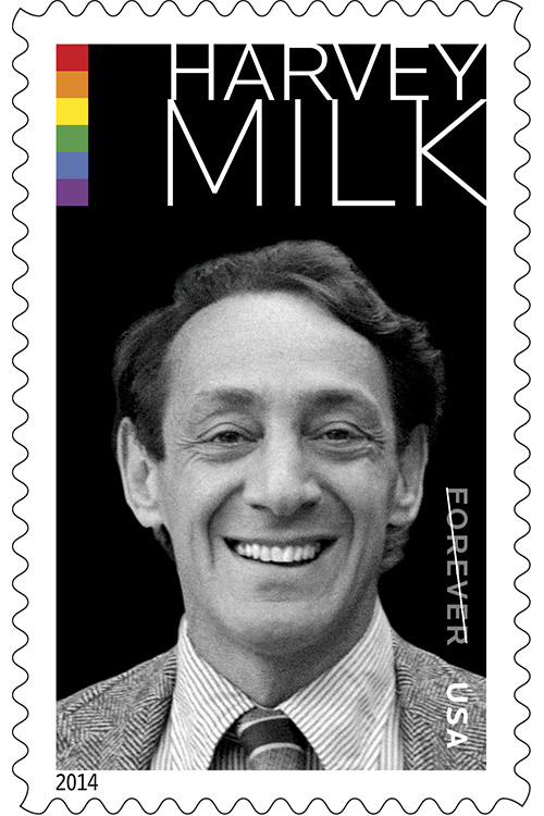 The Postal Service dedicated a stamp in 2014 to honor Harvey Milk, one of the nation’s first openly gay elected officials.