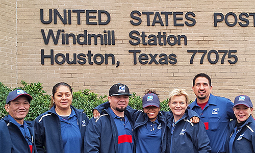 Houston employees wear redesigned test uniforms.