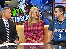 KMSP anchors Tom Halden and Kelsey Soby interview letter-writing NBA fan Connor Urcuyo last week.