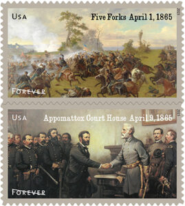 The Battle of Five Forks and Appomattox Court House surrended stamps.