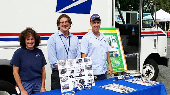 From left, Framingham, MA, Letter Carrier Lisa Wilkins, Officer in Charge Michael Shea and Letter Carrier Dennis Ross at the town’s recent Truck Day event.