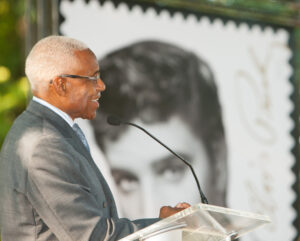 Memphis Mayor A.C. Wharton Jr. addresses the audience during the stamp dedication ceremony.