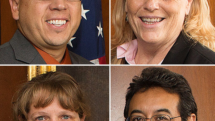 Recent Business Connect honorees. From left, clockwise: Duncan, AZ, Postmaster Alvin Soto; West Lafayette, IN, Customer Services Manager Barbara Matson, Santa Ana, CA, Customer Services Manager Hector Montalvo; and Lemont Furnace, PA, Postmaster Rachelle Frick.