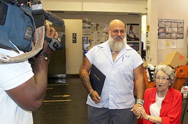 Mountain Park, GA, Letter Carrier Christopher Montedoro and Elma McIntire