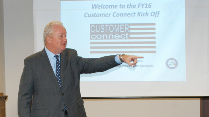 Greater Boston District Manager Mike Powers makes a point during a recent Customer Connect training session.