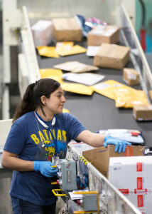 Mail handler sorts packages