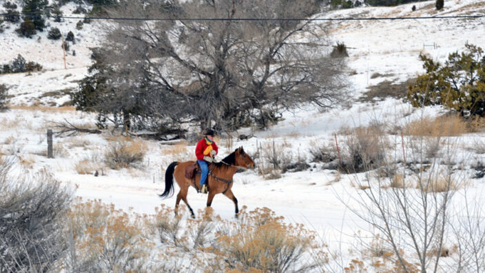 Guernsey, WY, Postmaster Curt Artery uses the Pony Express route to deliver mail.