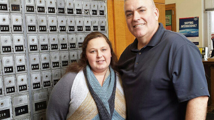 Winfield, IA, Postmaster Heather Trimble and Mount Pleasant, IA, Rural Carrier Associate David Snavely