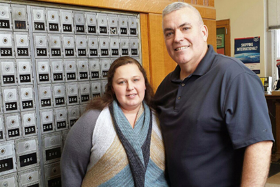 Winfield, IA, Postmaster Heather Trimble and Mount Pleasant, IA, Rural Carrier Associate David Snavely