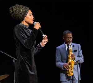 Singer Jazzmeia Horn and saxophonist Mark Gross perform during the ceremony.