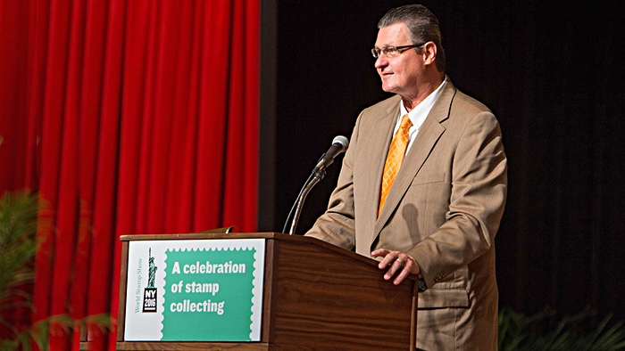 Chief Marketing and Sales Officer Jim Cochrane dedicates the World Stamp Show-NY 2016 Stamp Folio May 28.