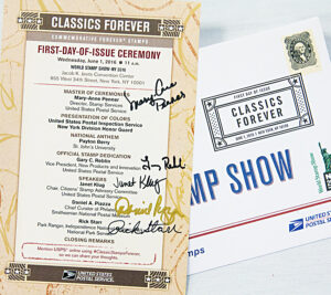 One of the autographed programs from the Classics Forever stamp dedication ceremony.