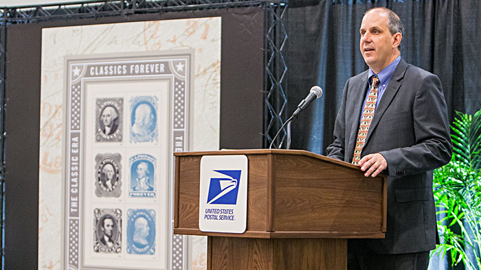 Gary Reblin speaks at World Stamp Show