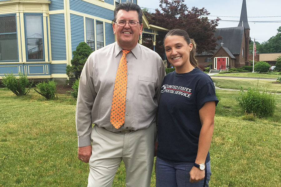 Southington, CT, Postmaster Jim St. Pierre and City Carrier Assistant Nicole Sinotte.