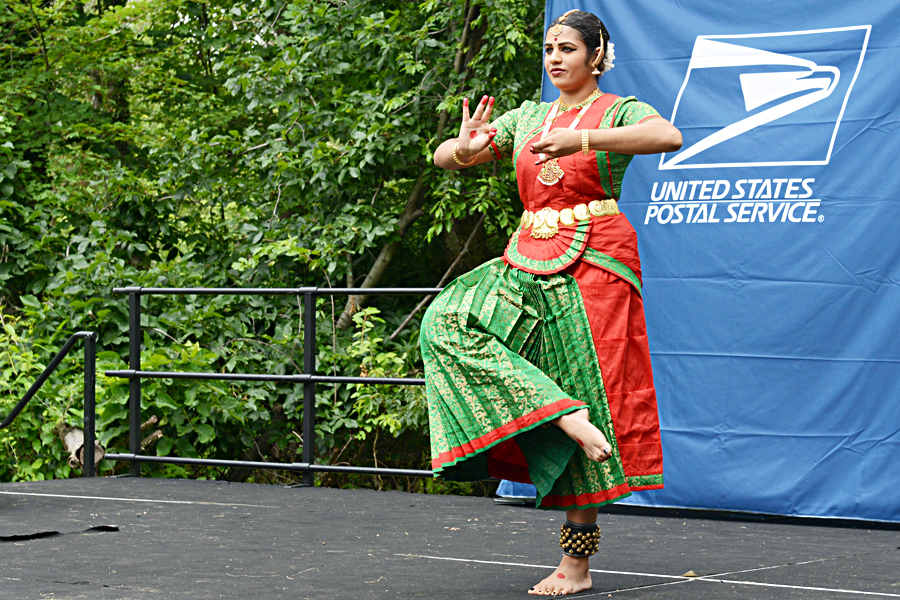 Dancer Sharanya Suresh performs at the Kenilworth Park and Aquatic Gardens stamp dedication in Washington, DC.