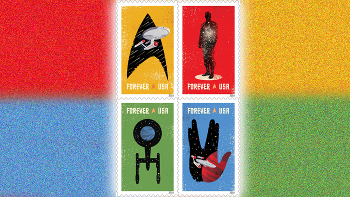 The Star Trek stamps will be dedicated Sept. 2, almost 50 years to the day of the original TV show’s debut.