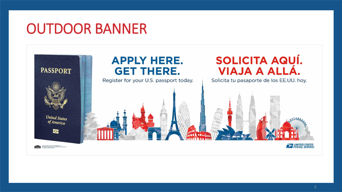 The new passport POP materials include outdoor banners and more.