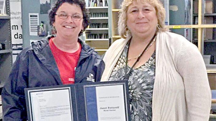 Hegins, PA, Rural Carrier Janet Fetterolf and Post Office Operations Manager Andrea Caraciolo