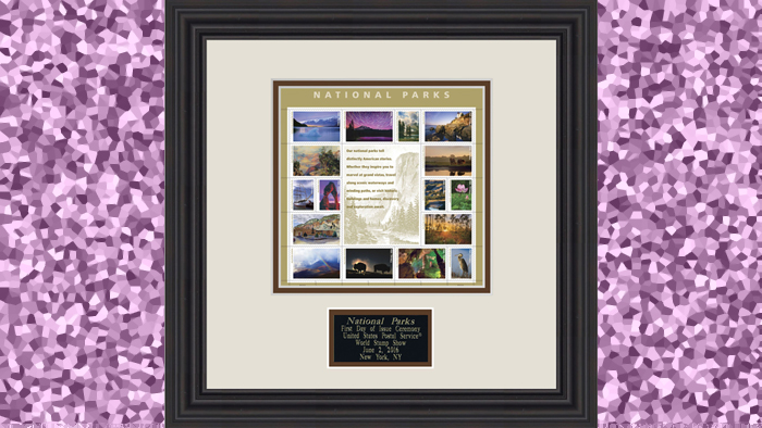 A framed sheet of National Parks stamps is one of several products that USPS has announced to commemorate the park system’s centennial.