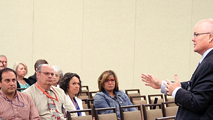 Chief Operating Officer Dave Williams addresses an audience of Western Area employees in Denver last week.