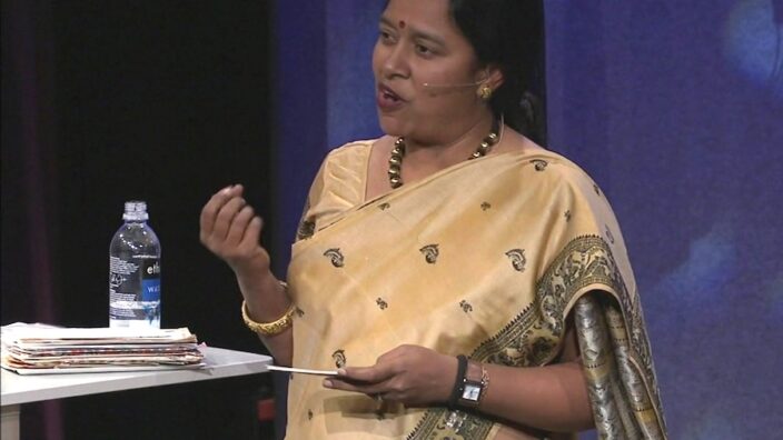 Laksmhi Pratury, addressing attendees during her talk, is calling for a return to letter writing. Image: NPR.org