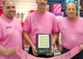 Northampton, MA, retail associates Isidoro “Izzy” Santiago, Daniel Manjourea and Charles Klepacki show their support for Breast Cancer Awareness Month.