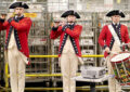 The Air Force Fife and Drum Corp perform the national anthem at the Merrifield, VA, Processing and Distribution Center.