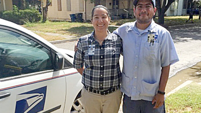 Corpus Christi, TX, Customer Services Acting Manager Corisa Ruiz and Letter Carrier German Osorio