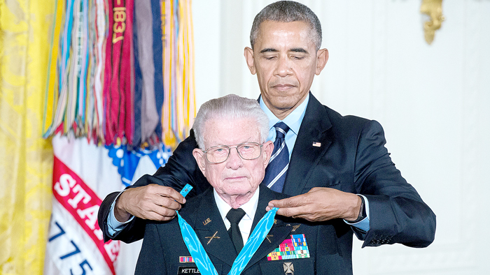 President Barack Obama presents the Medal of Honor to retired U.S. Army Lt. Col. Charles Kettles at a recent ceremony: Image: White House