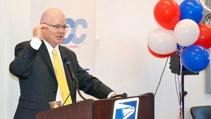 Chief Operating Officer David Williams addresses the recent Postal Customer Council boot camp in Philadelphia.