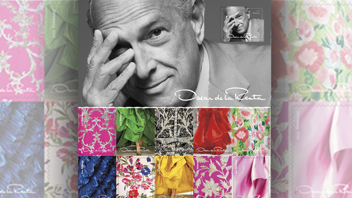 This new pane of 11 stamps honors Oscar de la Renta (1932-2014), one of the world’s leading fashion designers for more than 50 years.