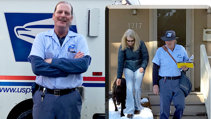 Letter Carrier Jeff Kramer, inset is dog Tashi on new ramp