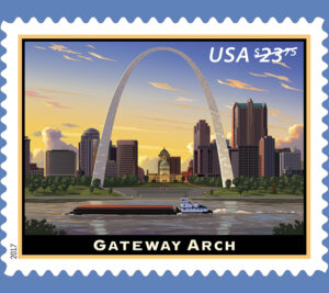 The Gateway Arch Priority Mail Express stamp