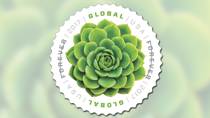 Green Succulent Global international rate stamp