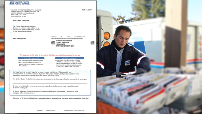 Validation letter and mail carrier reviewing mail