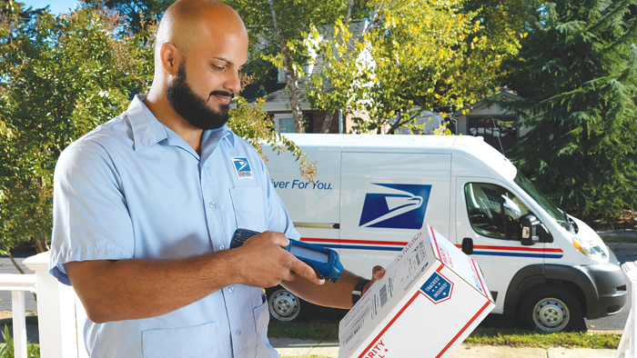 USPS employee scanning package