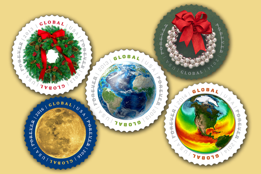 Silver Bells Wreath global forever stamps are a good buy in panes of 10