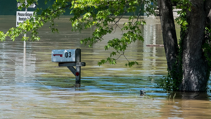 Mailbox in flood water