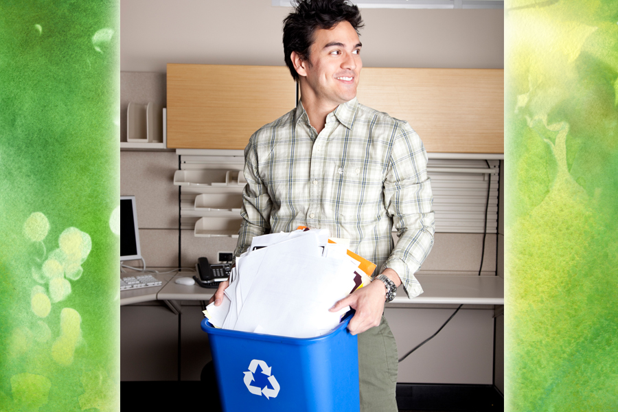 Man holding recycling bin