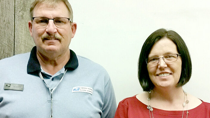 Pratt, KS, Retail Associate Scott Elliot and Postmaster Crystal Easley