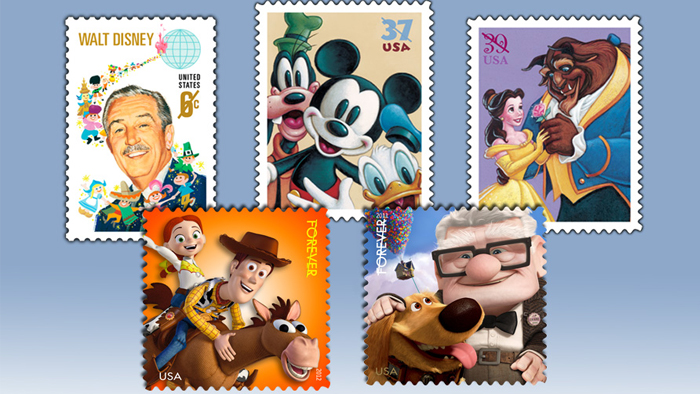 Five previous Disney stamps