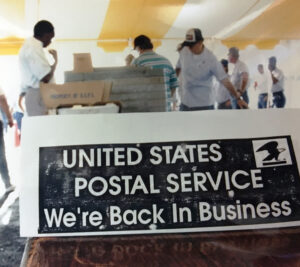 Customers at temporary Post Office