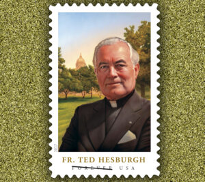 The Father Theodore Hesburgh stamp will be released Sept. 1.
