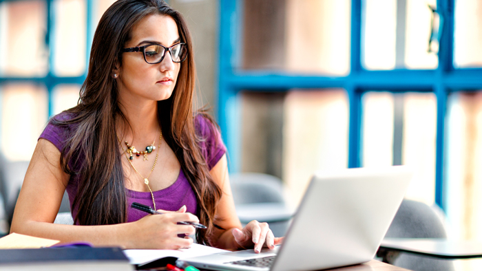 Woman working at laptop