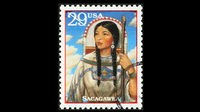 Native American woman on stamp