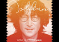 Orange portrait of John Lennon with signature