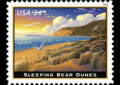 Colorful image of sand dunes and grasslands
