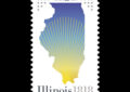 Blue and yellow outline of Illinois