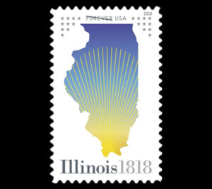 Blue and yellow outline of Illinois